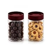 CELLO Modustack Glassy Storage Jars For Kitchen Set of 2 Pcs, 750ml Maroon | Freezer & Fridge Safe Airtight Stackable Leadfree Toughened Glass Kitchen Storage Container For Beans, Whole Grains, Spices