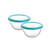 CELLO Ornella Round Glass Mixing Bowls for Kitchen with Lid Set of 2 Pieces, 500ml Transparent | Freezer & Fridge Safe, Microwave Oven & Dishwasher Safe Toughened Glass Bowl for Serving Mixing Dining