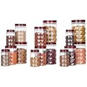 Solimo Plastic Pet Storage Jar and Container, Set of 15 (300 ml, 600 ml, 1.2 ltrs Each) Red Wine | Air Tight | Kitchen Organiser | BPA Free | Stackable