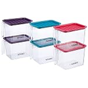 Solimo Plastic Multi-Purpose Fridge Storage Container with Handle & Lid I Fruit & Vegetable Basket I BPA Free I Food Grade| 1100 Ml Set of 6| Multicolor