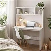 Aura Study Table with 3-Cubby Bookshelf Hutch – Modern Wooden Computer Desk for Home Office & Bedroom | Premium Engineered Wood, Frosty White (80 x 45 x 120 cm)