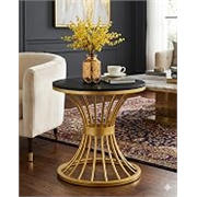 Furniture Cafe Modern Coffee Table for Living Room Center Table Home Decor Round Side Table Space Saving Furniture, Table Top Sturdy Metal Frame Wood Desk Centerpiece Bedroom (Golden/Black)