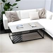 Furniture Café Modern Rectangular Coffee Table with White Marble Top and Gold Metal Frame – Contemporary Center Table for Living Room (Black & White)