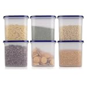 SIMPARTE Anti-Bacterial Modular Plastic Storage Container Set of 6 – 1800ml – Navy Blue – BPA-Free, Airtight Lid, Leakproof, Stackable Organizer for Pantry, Rice, Grains & Pulses