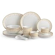 CELLO Royal Amber Gold Divine Series Opalware Dinner Set of 33 Pieces for Family of 6 | Bone-Ash Free & Leadfree Opal Glass Microwave & Dishwasher Safe Crockery Plate Bowl Set for Daily Use & Gifting