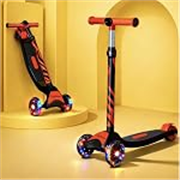 Lifelong Kick Scooter with Adjustable Height – Foldable – Skate for Kids with LED Wheel – Max User weight-50 kg, Red & Black, LLKS35