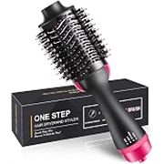 One Step Hair Dryer Brush – Hot Air Brush Hair Dryer & Volumizer | Heat Settings | Hair Straightener & Styler Brush for Fast Drying, Smoothening & Salon Blowout | Black & Pink