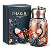 Small Water Bottle 300ml, Mini Stainless Steel Drinking Bottle with Leak-Resistant Lid and Keyring, Compact Reusable Bottle for Office, School, College, Travel, Gold Peacock