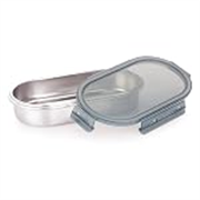 Attro Steelox Oval Stainless Steel Container with Plastic Seal Lid BPA Free Food Grade Leak-Proof Ideal for School, Office & Outdoor Lunch Pack – 540ml Grey