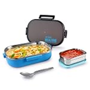 ATTRO Meal Time Stainless Steel Insulated Lunch Box with Small Container Airtight Leak-Proof Perfect for Office, School, Picnic, 800 ml – Sky Blue
