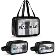 KASHIVAL Clear Travel Toiletry Bags Set, Waterproof Organizer Pouches, Large Capacity Storage Cases for Cosmetics, Accessories, 3 Pack (Black)