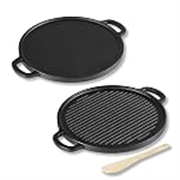 Lifelong Cast Iron 2-in-1 Dosa Tawa & Grill with Wooden Spatula (30cm) | Double-Sided Tawa/Pan for Roti, Dosa, Chapati, Fish & Steak | Naturally Nonstick, Gas & Induction Cookware | Reversible Cooking