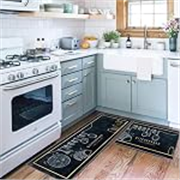 Anti Fatigue Kitchen Floor Mat Set, 2 Pcs Non Slip Cushioned Runner Mats for Standing, Sink & Cooking Area, Easy Clean Comfort Mats for Kitchen Floor, Blue Spoon Design