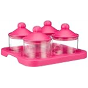 Solimo Air-Tight Dry Fruit Container Tray Set With Lid & Serving Tray, Airtight Plastic Storage Container Set 500 ml | Set of 4, Pink