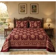 BSB HOME Premium Cotton Double Bedsheet with 2 Pillow Covers, 240 TC Soft Breathable, Skin Friendly & Hypoallergenic, Jaipuri Printed (90 x 100 Inches) (Kalki Print – Deep Maroon)
