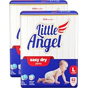 Little Angel Baby Easy Dry Diaper Pants With 12 Hrs Absorption Large (L) Size, 124 Count, Pack Of 2, 9-14 Kgs – L (62 Count, Pack of 2)