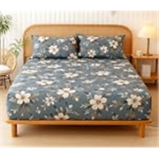 VAS COLLECTIONS 220 TC Cotton Elastic Fitted Bedsheet for Double/King Bed (72×78+10 in) with 2 Pillow Covers | Soft, Breathable, Wrinkle-Free Floral Print (Midnight Bloom Floral)