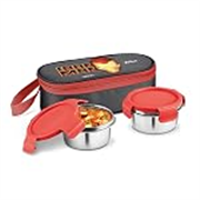 Milton Marvel Power Bite Tiffin Box for School with 2 Stainless Steel Container and Jacket | Leak-Proof, Food Grade, Odour Proof I Lunch Box for Kids Boys, Girls with Clip Lock Lid, 320 ml each, Black