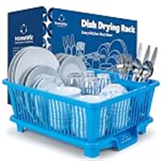 HomeWiz Plastic Dish Drying Rack | Rust-Free Utensil Rack with Built-in Drainage | 50 KG + Weight Capacity | Kitchen Rack with Cutlery Holder | BPA-Free Food Grade Plastic | 43x30x20 cm | Blue