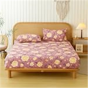 VAS COLLECTIONS 220 TC Cotton Elastic Fitted Bedsheet for Double/King Bed (72×78+10 in) with 2 Pillow Covers | Soft, Breathable, Wrinkle-Free Floral Print (Lavender Rose Bloom)