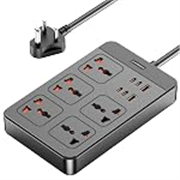 Ambrane Extension Board, 4 Type C, 2 USB, 5 International Power Sockets, 2500W Output, Long Cable, Wall Mount Option, Supports Laptop Charging for Office, Home Appliances (SmartStrip 2 Pro, Black)
