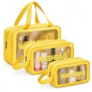 Gritty Wash Bag Pouch for Travel Kit Toiletry Bag Cosmetic Bag Make Up Box for Brushes, Accessories with Handle, Large Capacity Translucent Waterproof Travel Storage Organizer Set of 3 (Yellow)