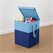 PrettyKrafts 75 L Non Woven Printed Rectangular Foldable Large Laundry Bag/Basket With Lid & Handle, Freestanding Clothes Storage Organizer for Bedroom, Dorm (36x36x53cm, Blue, Set of 1)