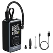 Portronics Vayu 8.0, Digital Rechargeable Tyre Inflator with In-Built Hanging Support, 2×2000mAh Batteries, Auto Shut Off, LED Light, SOS, Pressure Detection, Type-C Charging, for Car/Bike/Ball(Black)