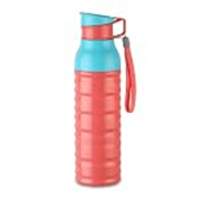 CELLO Puro Steel-X Delta 600 PU Insulated Water Bottle for Office 550 ml Pink | Wide Mouth Easy to Carry with Strap Leak Proof Flip Top Lid Inner Steel Water Bottle for School Kids, College & Travel