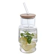 Lifelong 520 ml Glass Sipper with Bamboo Lid | Transparent Borosilicate Tuff Glass Tumbler for Milk, Juice, Cold Beverages | Aesthetic, Lightweight, Scratch Resistant & Reusable Cup