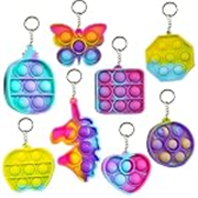 Pop It Keychain Fidget Toy Set | Silicone Sensory Bubble Pop Toy | Assorted Shapes & Colors (8, Pack of 8)