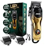 A-203 Professional Hair Clipper for Men, Cordless Hair Trimmer, Stainless Steel Blades, 2000mAh Battery, 160 Min Runtime, Taper Lever, LED Display, Type-C Charging, 2 Year Warranty, Gold/Black