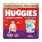 Huggies Complete Comfort Wonder Pants | Pant Style Baby Diapers XXL Size, 24 Count | India’s Fastest Absorbing Diaper, Patented Dry Xpert Channel, Ideal for 15 to 25 Kgs
