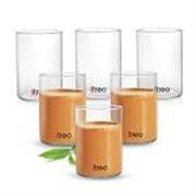 Treo By Milton Borosilicate Tea Tumbler Set of 6, 160 ml Each | Heat Resistant Glass | for Hot & Cold Drinks | Clear & Scratch Resistant | Ideal for Tea, Coffee, Water & Juice | Transparent