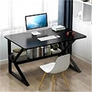 Lukzer Modern Engineered Wood Computer Desk with Built-in Bookshelf, Space-Saving Design, Black Top & Black Frame, Study Table,100x50x78cm (MST-001)