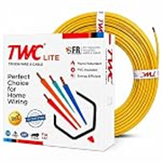 TWC Lite Yellow 1 SQMM 180 METER | Copper Wire | HRFR (Heat Resistant Flame Retardant) Lead-Free Cable | Low Smoke Halogen-Free Wire for Home & Industrial Electrical Wiring