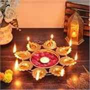 SWAY Home Decor Golden Metal Handcrafted Designer Diya Urli for Diwali Diyas Set-Traditional Decorative Bowl for Floating Flowers and Tea Light Candles, Diwali Urli (Small)
