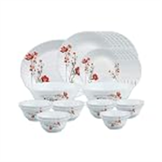 Larah by Borosil Chrys Red Opalware Dinner Set, 27 Pcs, White