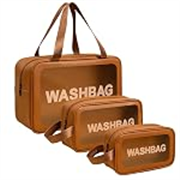 KASHIVAL Clear Travel Toiletry Bags Set, Waterproof Organizer Pouches, Large Capacity Storage Cases for Cosmetics, Accessories, 3 Pack (Brown)