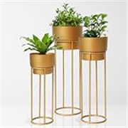 TrustBasket Metal Decorative Floor Stand – Gold Indoor Outdoor Plant Stand with Pot for Home Decor (Set of 3, Gold)