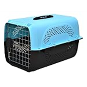 IATA Approved Pet Travel Carrier Plastic Handle Hinged Door Folding Crate Transport Box Crate Cage for Puppies & Cats, Size 18Inch (Blue)