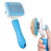 Amazon Basics Self Cleaning Slicker Pet Grooming Brush | Dogs and Cats | Rectangular Shape | Blue