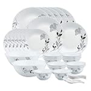 Larah by Borosil Millenia Opalware Dinner Set, 35 Pcs, White