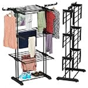 TEX-RO Clothes Drying Stand for Balcony | Cloth Dryer Stand | Cloth Stand for Drying Clothes Foldable | MS Pipe Clothes Hanging Stand | Portable Cloth Rack for Indoor (3 Layer, Black)
