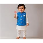 Pspeaches Boys Dupion Full Sleeves Mandarin Collar Embroidered Kurta and Dhoti Pant 2 Piece Set|Ethnic Wear For Cute Baby Boys|Traditional & Festive Outfit