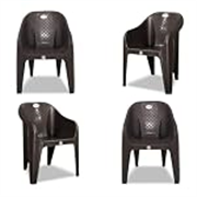Plastic Arm Chair for Home, Garden, Office, Living Room, Cafeteria Plastic Outdoor Chair | 1 Year Warranty | Color – Brown | Set of 4
