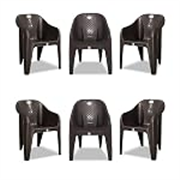 Plastic Arm Chair for Home, Garden, Office, Living Room, Cafeteria Plastic Outdoor Chair | 1 Year Warranty | Color – Brown | Set of 6