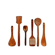 Green Wood Stylish Wooden 6 Pcs Cooking Spoon, Kitchen Tool Set – Serving Spoon, Table Spoon, Salad Spoon, Measuring Spoon | Medium, Non-Chemical, Eco-Friendly (Brown1)