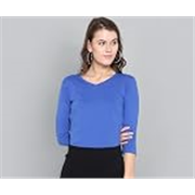 Style Quotient Women Blue Solid V-Neck T-Shirt-Blue