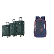 Safari Pentagon Pro 8 Wheels Set of 3 (Cabin + Medium + Large) Trolley Bags, Hard Case + Torque 37L Casual Printed Backpack, 3 compartments, Bottle Holder, Front Pocket, School Bag for Boys